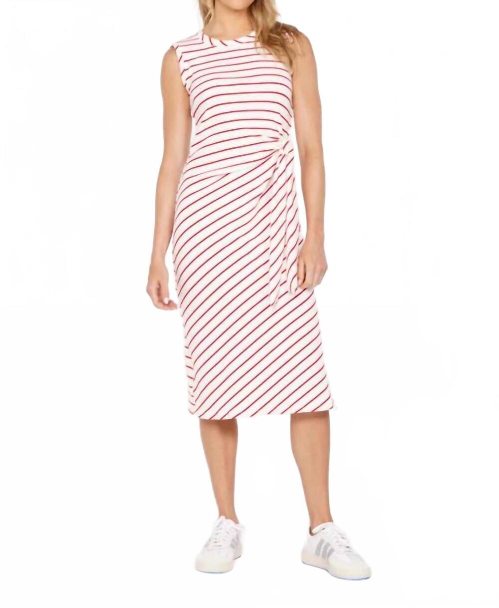 NEW MODODOC side tie midi tank dress in ivory & red stripe